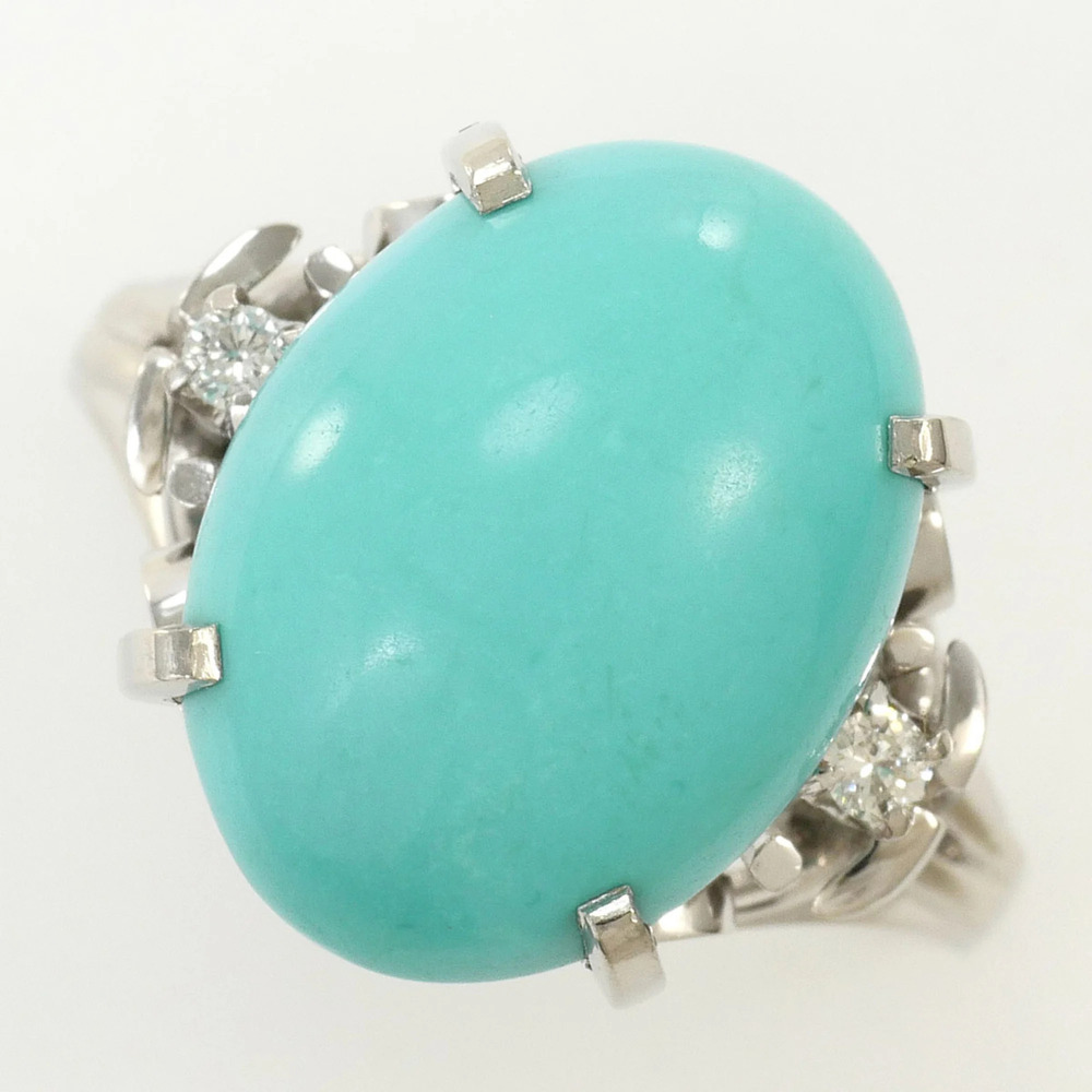 PT900 Platinum Ring, 1 Turquoise and Diamond (carat mark not engraved), Card ...